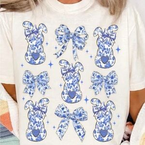 Blue Floral Bunny & Bow Graphic Tee